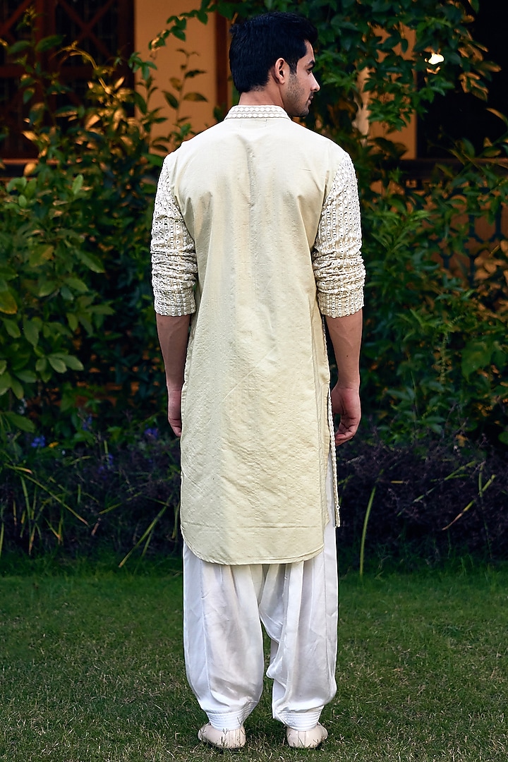 Mint Green Cotton Silk & Georgette Embroidered Kurta Set by Ankit V Kapoor at Pernia's Pop Up Shop