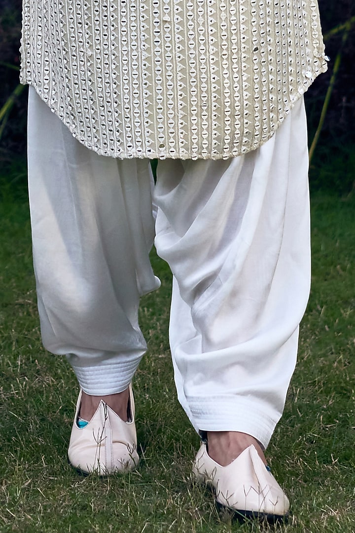 Mint Green Cotton Silk & Georgette Embroidered Kurta Set by Ankit V Kapoor at Pernia's Pop Up Shop