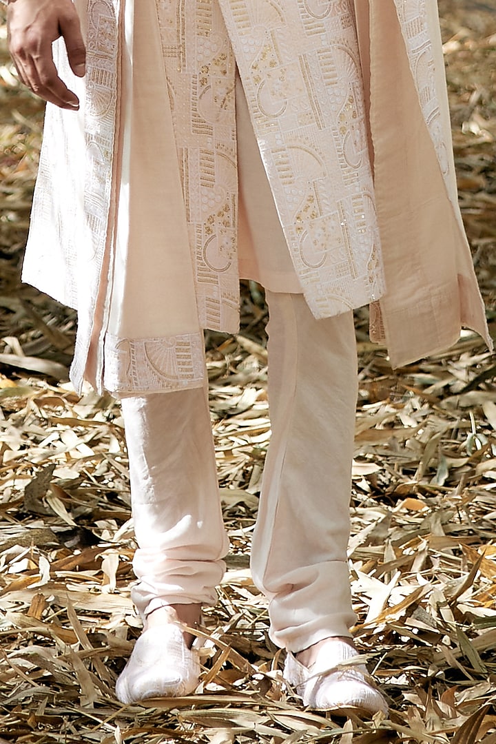 Powder Pink Cotton & Silk Embroidered Groom Sherwani Set by Ankit V Kapoor at Pernia's Pop Up Shop