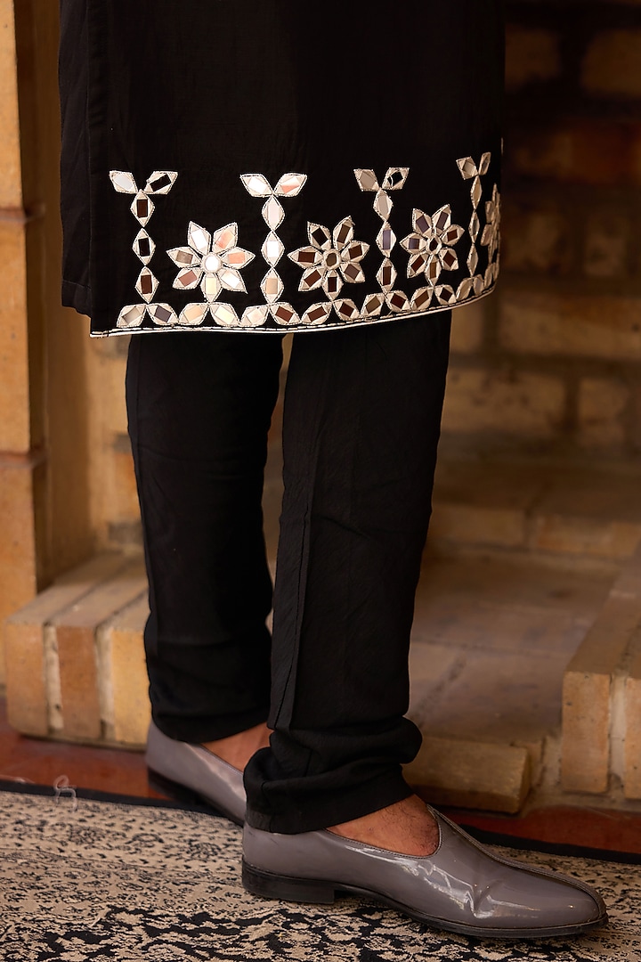 Black Viscose Cotton Silk Hand Embroidered Kurta Set by Ankit V Kapoor at Pernia's Pop Up Shop