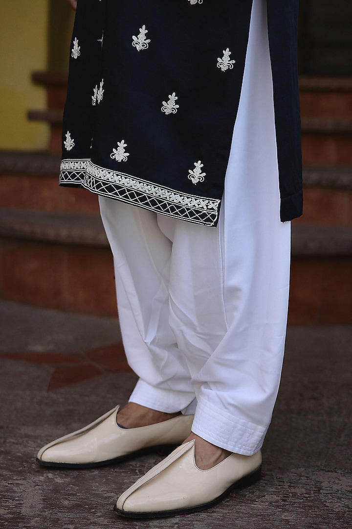 Navy Blue Viscose Cotton Silk Dori Embroidered Kurta Set by Ankit V Kapoor at Pernia's Pop Up Shop