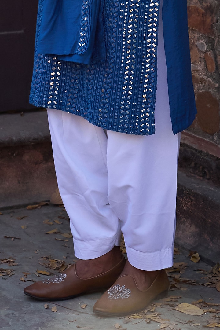Electric Blue Viscose Cotton Silk & Georgette Machine Embroidered Kurta Set by Ankit V Kapoor at Pernia's Pop Up Shop