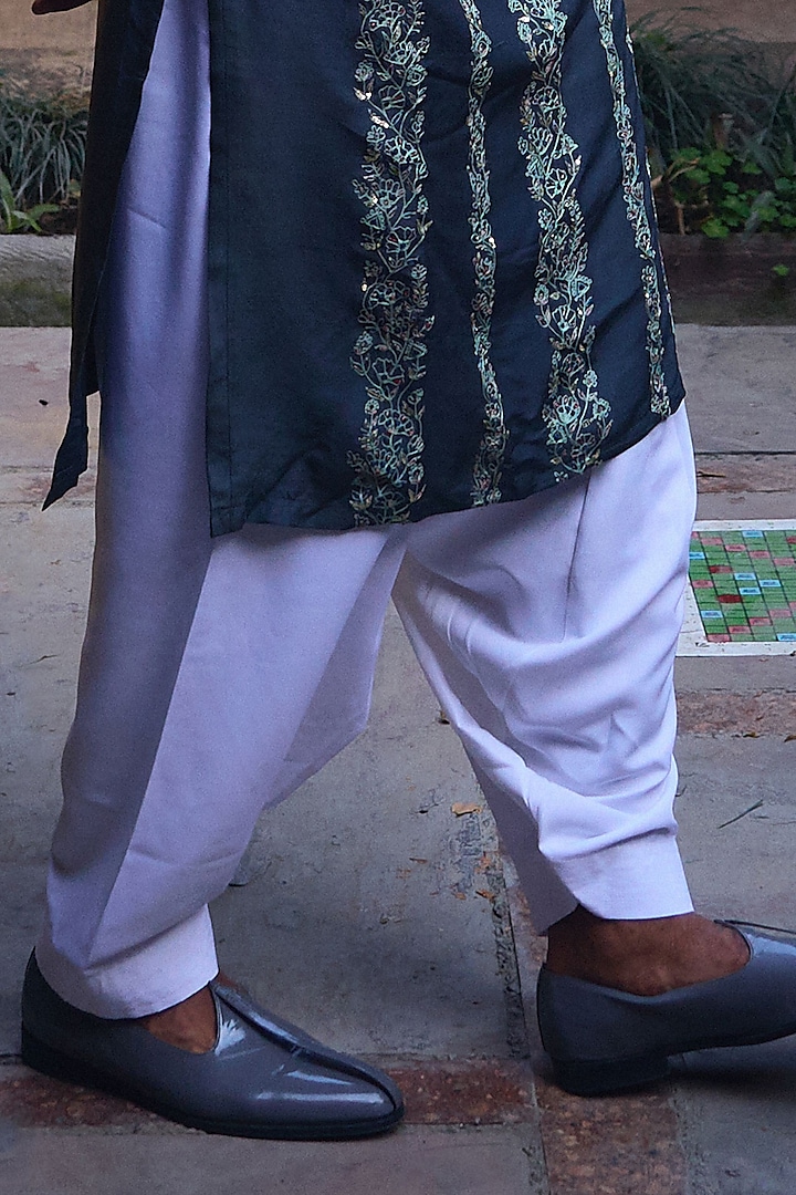 Slate Grey Cotton Silk Blend Hand Embroidered Kurta Set by Ankit V Kapoor at Pernia's Pop Up Shop