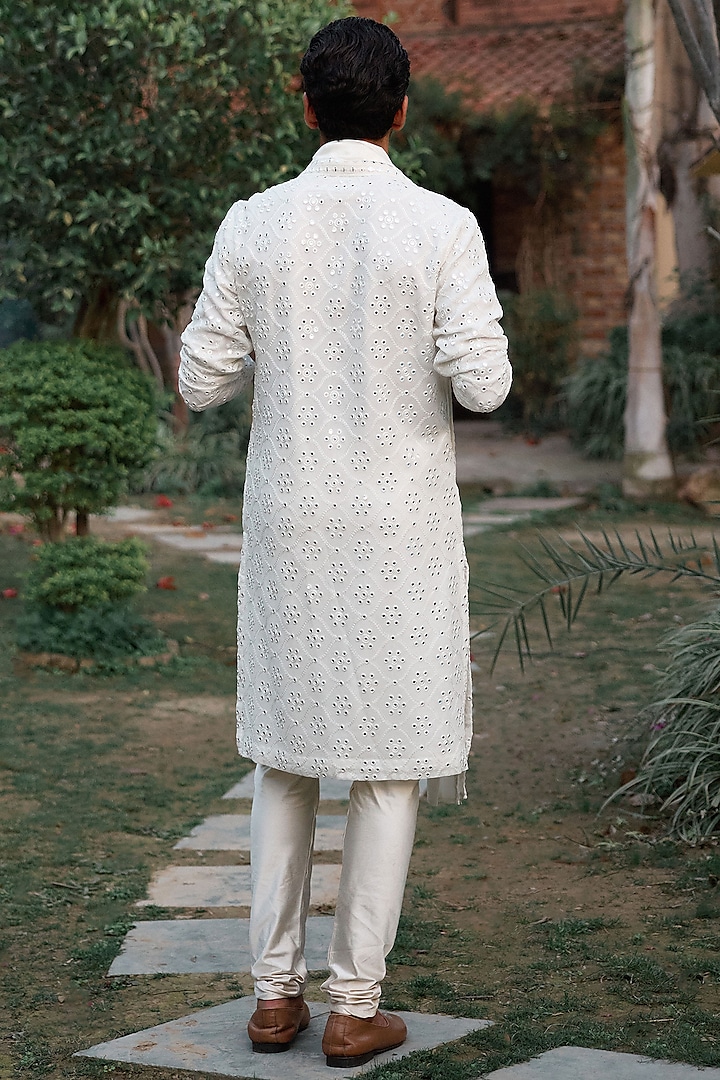 Ivory Viscose Cotton Silk & Georgette Machine Embroidered Kurta Set by Ankit V Kapoor at Pernia's Pop Up Shop