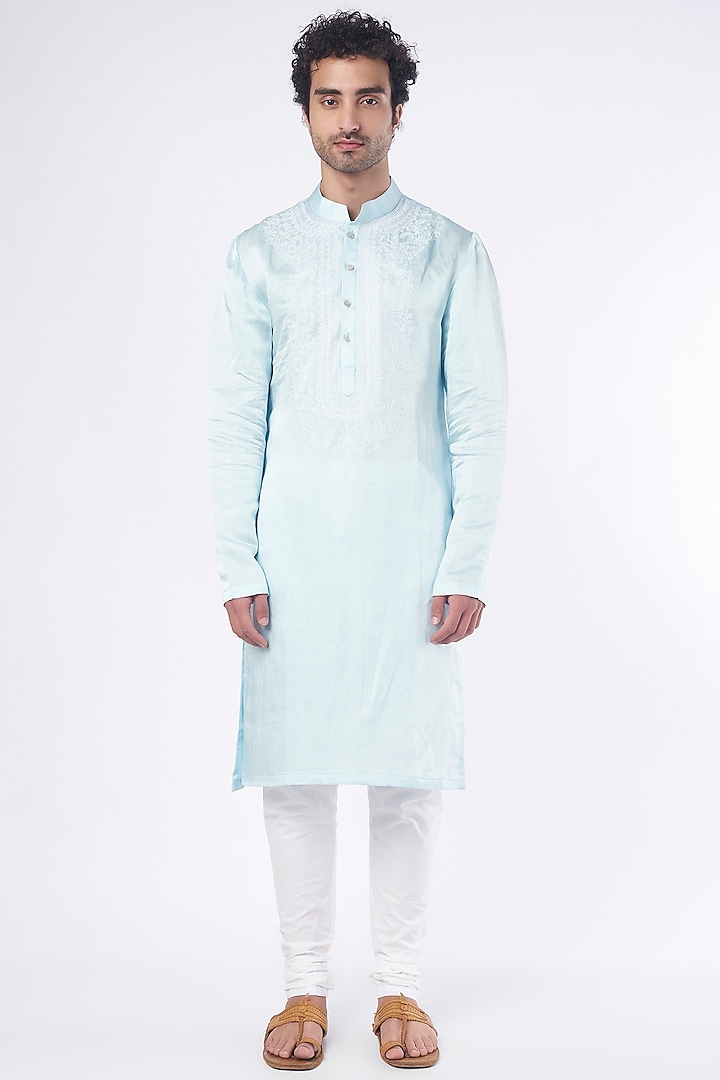 Powder Blue Embroidered Kurta Set by Ankit V Kapoor at Pernia's Pop Up Shop