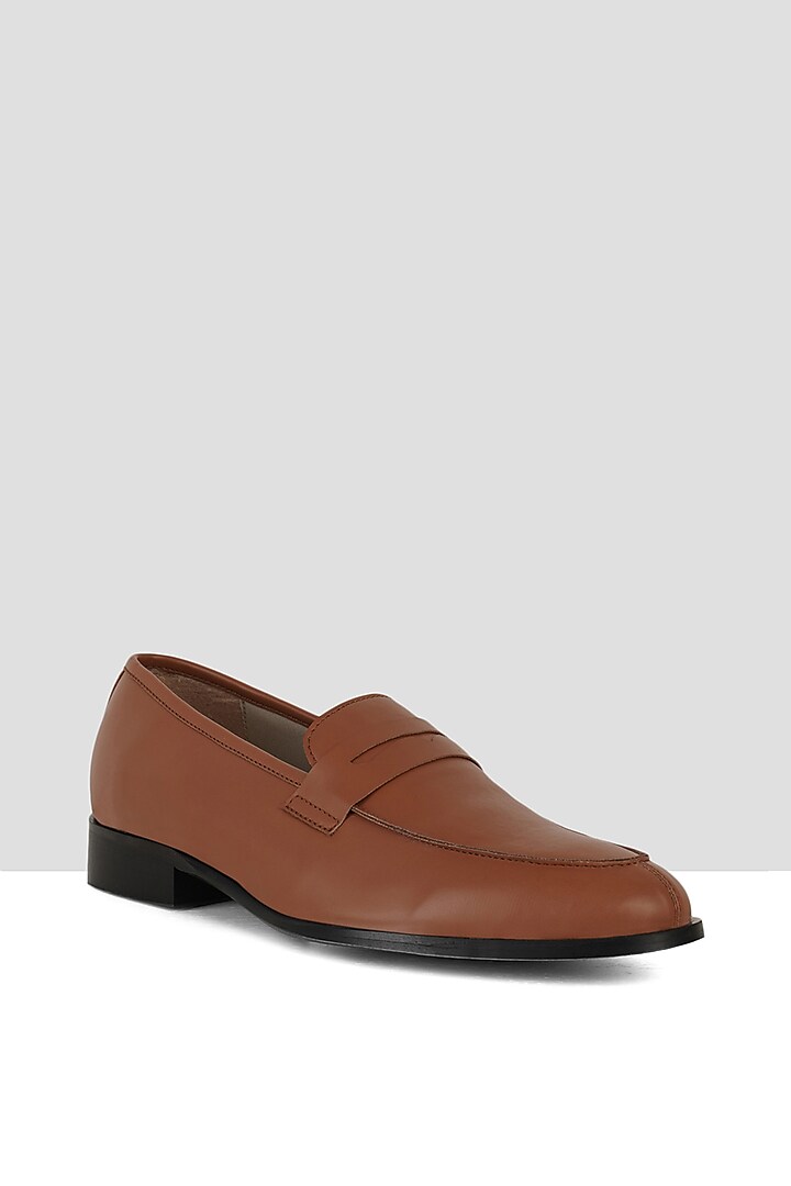 Deep Brown Vegan Leather Penny Loafers by Ankit V Kapoor