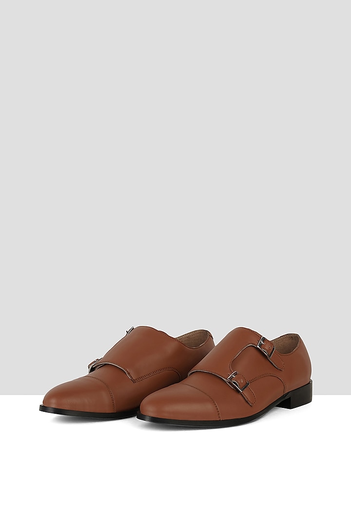 Deep Brown Vegan Leather Monk Strap Shoes by Ankit V Kapoor