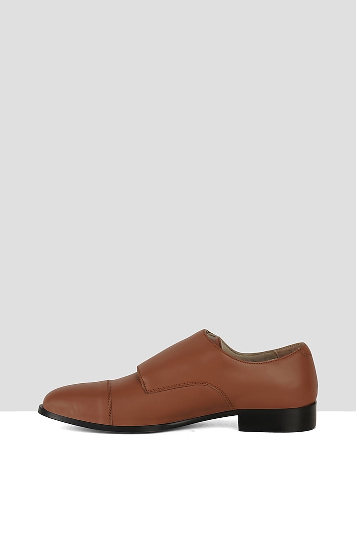 Deep Brown Vegan Leather Monk Strap Shoes by Ankit V Kapoor at Pernia's Pop Up Shop