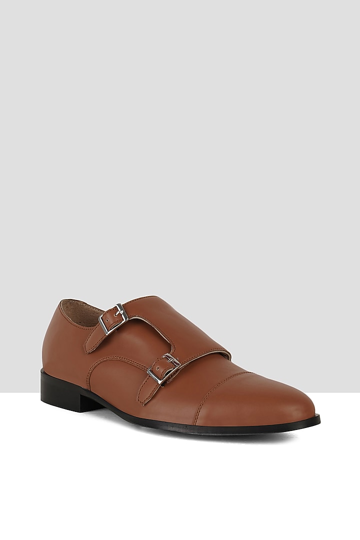 Deep Brown Vegan Leather Monk Strap Shoes by Ankit V Kapoor at Pernia's Pop Up Shop