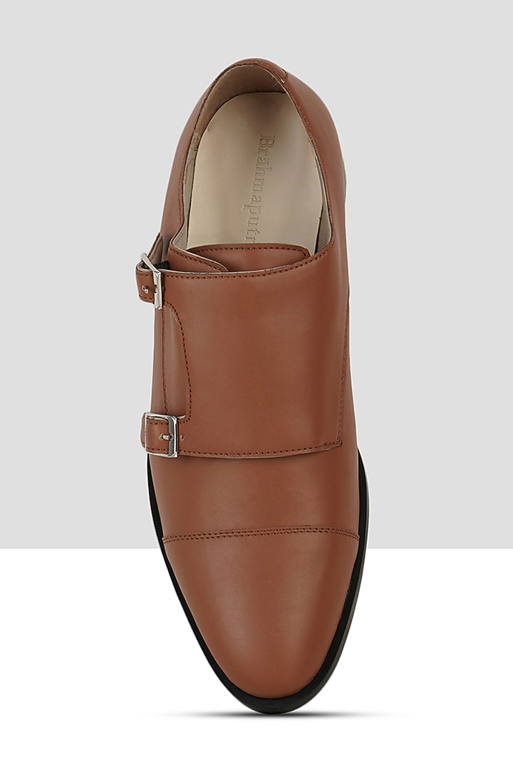 Deep Brown Vegan Leather Monk Strap Shoes by Ankit V Kapoor at Pernia's Pop Up Shop