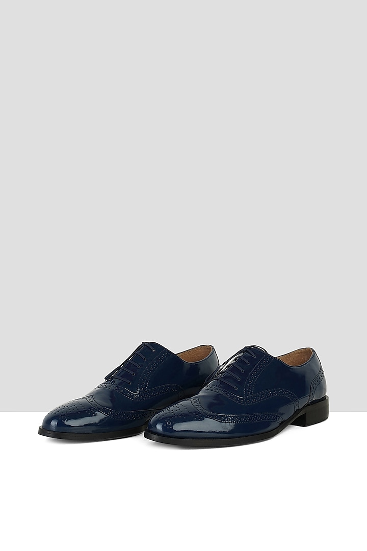 Navy Blue Vegan Leather Brogues by Ankit V Kapoor
