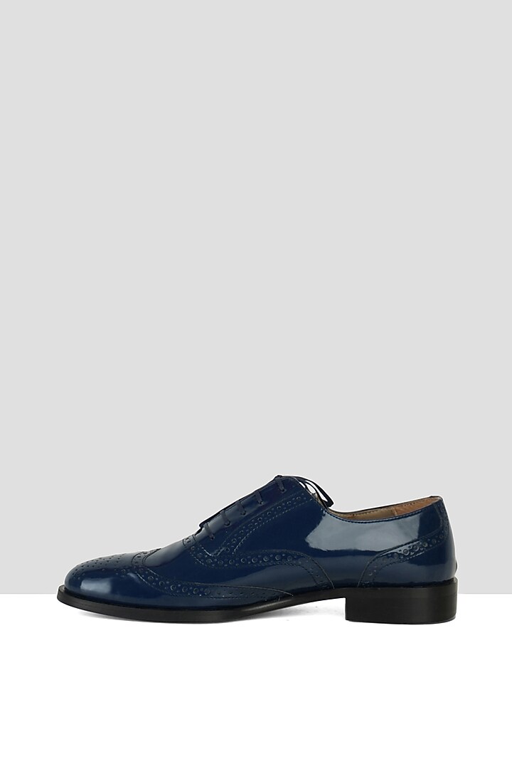 Navy Blue Vegan Leather Brogues by Ankit V Kapoor at Pernia's Pop Up Shop