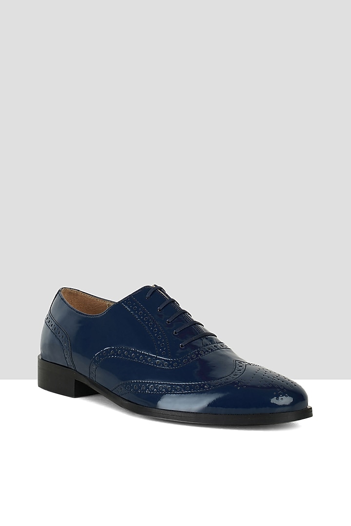Navy Blue Vegan Leather Brogues by Ankit V Kapoor at Pernia's Pop Up Shop