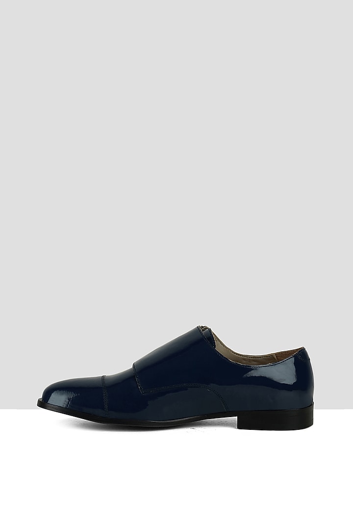 Navy Blue Vegan Leather Double Strap Monks by Ankit V Kapoor at Pernia's Pop Up Shop