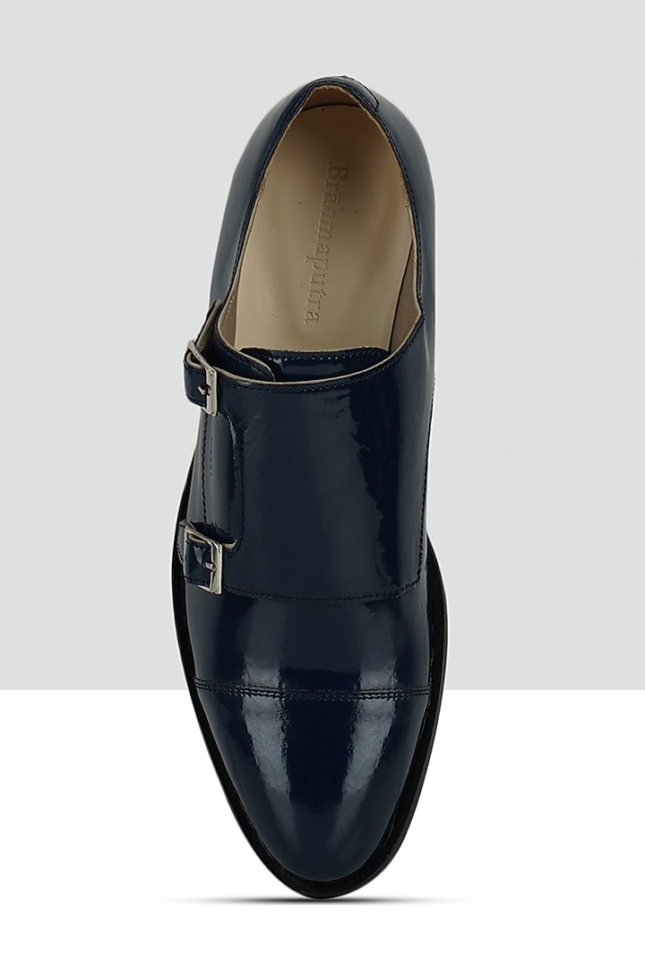 Navy Blue Vegan Leather Double Strap Monks by Ankit V Kapoor at Pernia's Pop Up Shop