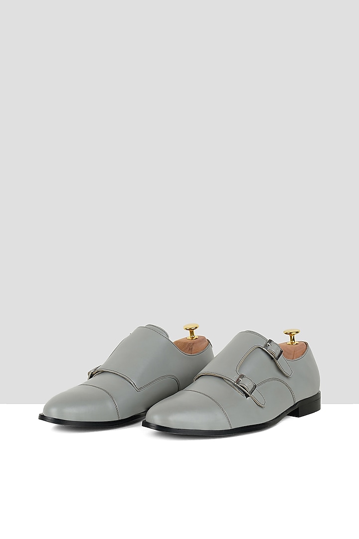 Grey Vegan Leather Double Strap Monks by Ankit V Kapoor