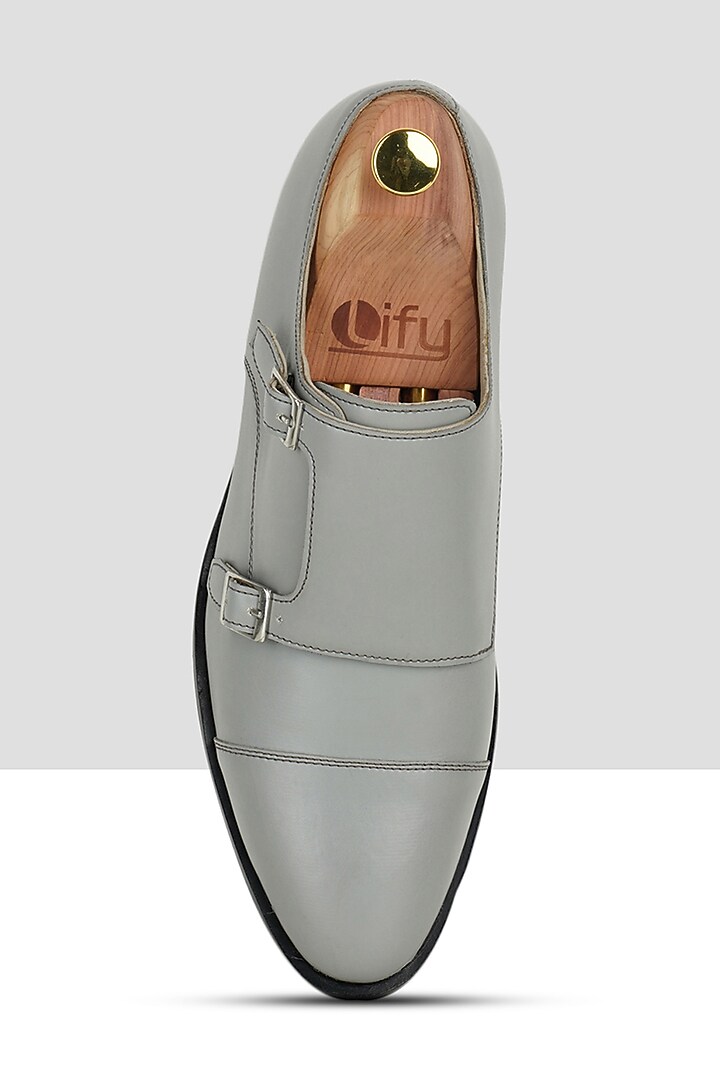Grey Vegan Leather Double Strap Monks by Ankit V Kapoor at Pernia's Pop Up Shop