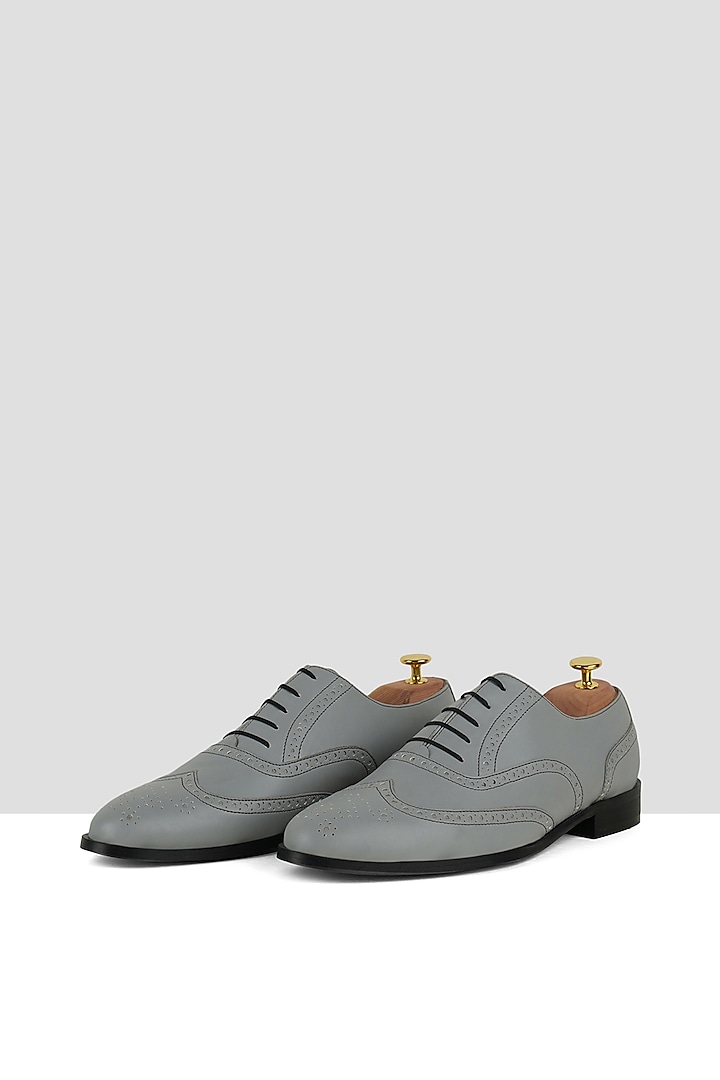 Grey Vegan Leather Brogues by Ankit V Kapoor