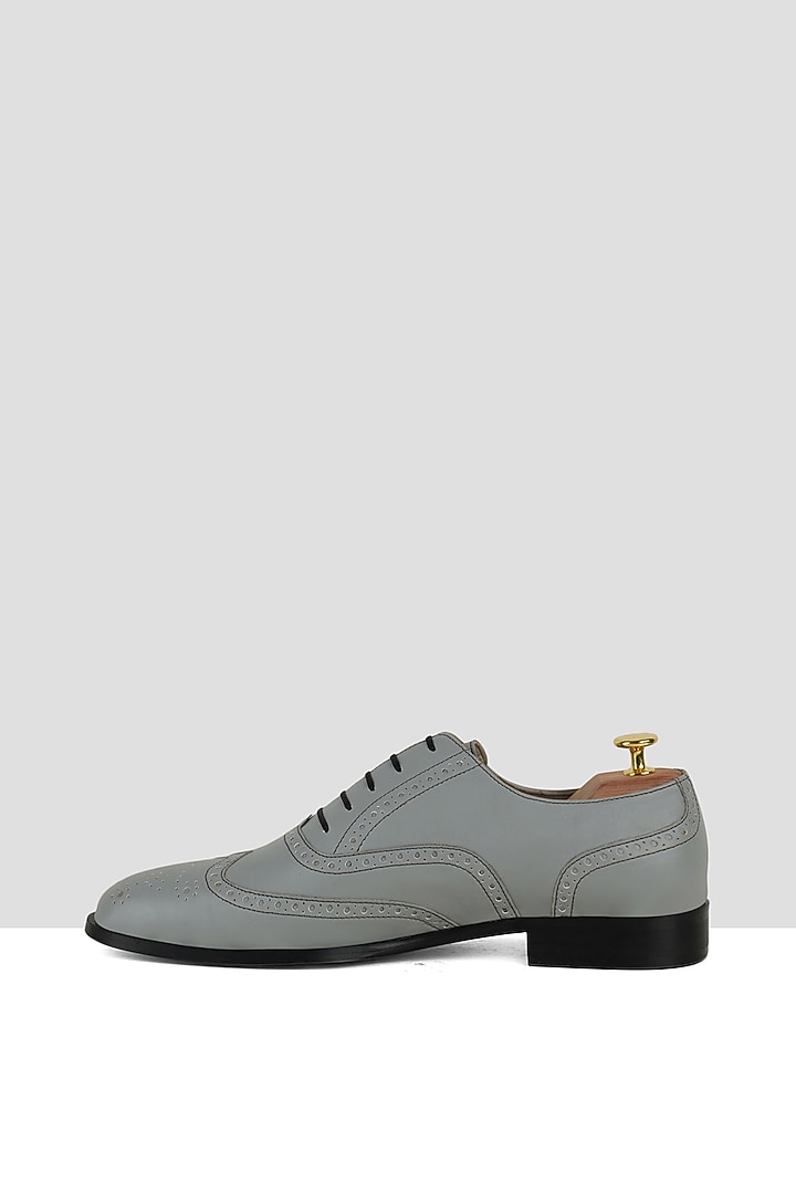 Grey Vegan Leather Brogues by Ankit V Kapoor at Pernia's Pop Up Shop