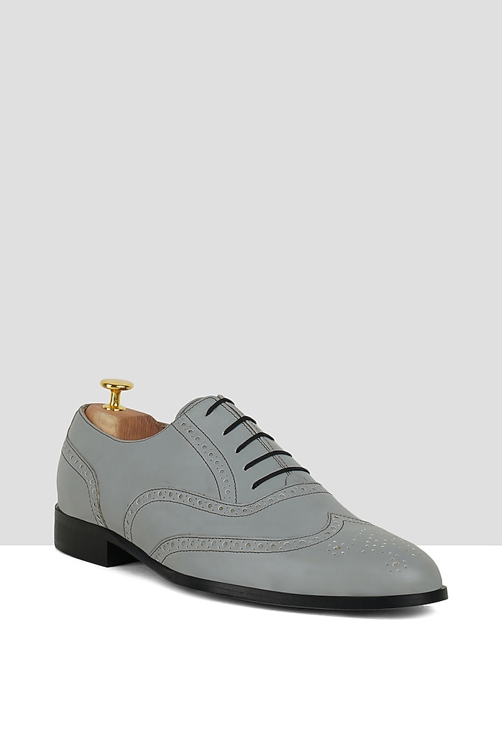 Grey Vegan Leather Brogues by Ankit V Kapoor at Pernia's Pop Up Shop