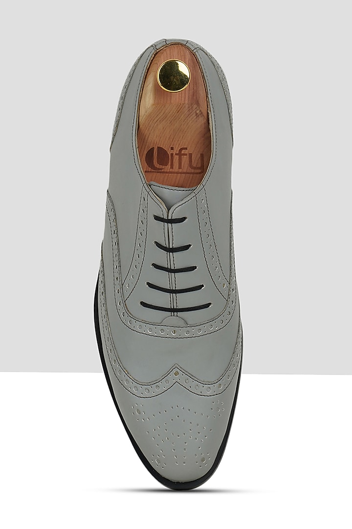 Grey Vegan Leather Brogues by Ankit V Kapoor at Pernia's Pop Up Shop