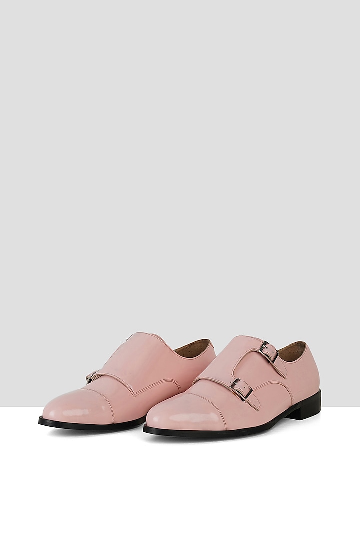 Soft Pink Vegan Leather Double Strap Monks by Ankit V Kapoor
