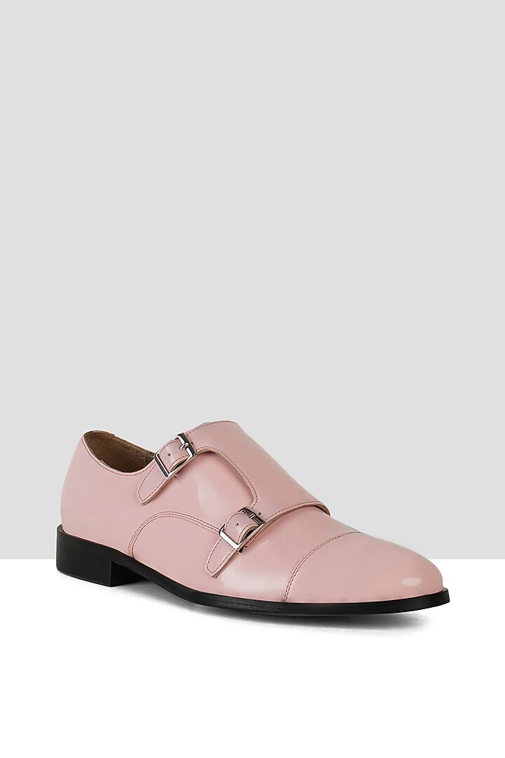Soft Pink Vegan Leather Double Strap Monks by Ankit V Kapoor at Pernia's Pop Up Shop