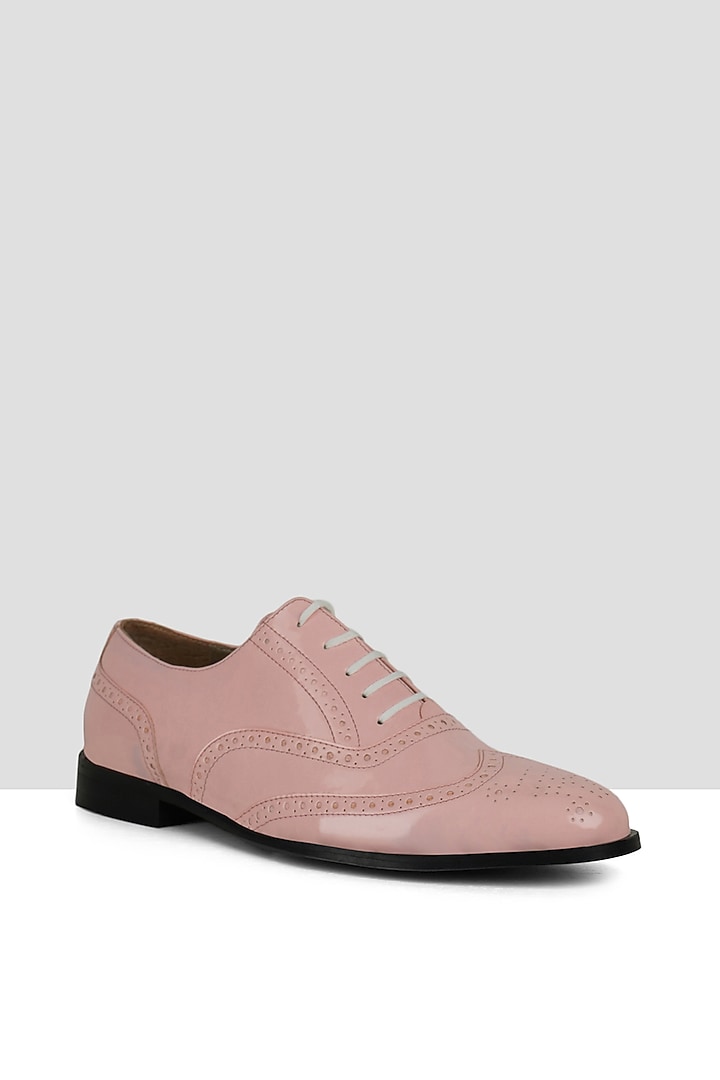 Soft Pink Vegan Leather Brogues by Ankit V Kapoor at Pernia's Pop Up Shop