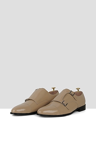 Beige Vegan Leather Double Strap Monks by Ankit V Kapoor