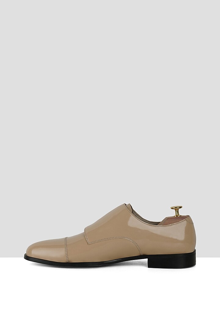 Beige Vegan Leather Double Strap Monks by Ankit V Kapoor at Pernia's Pop Up Shop