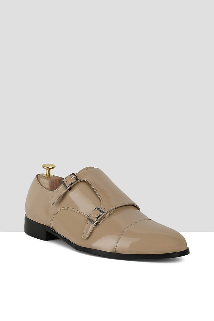Beige Vegan Leather Double Strap Monks by Ankit V Kapoor at Pernia's Pop Up Shop