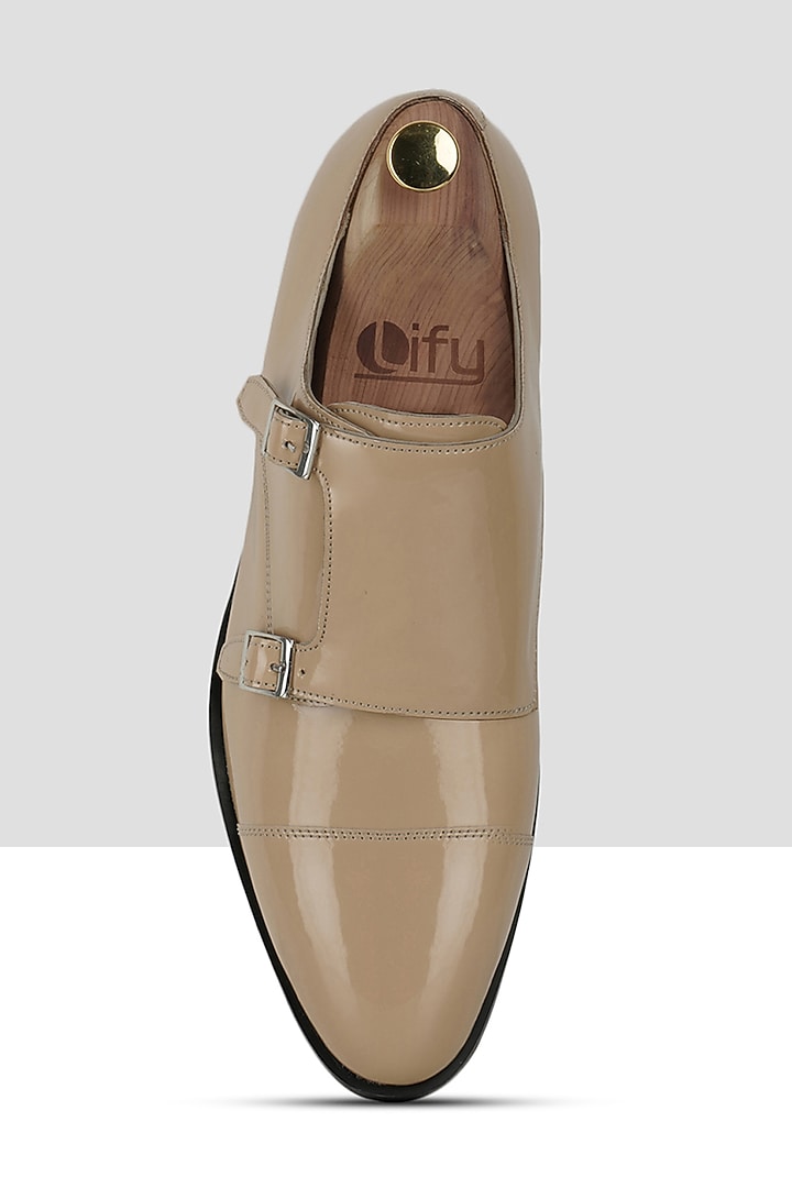 Beige Vegan Leather Double Strap Monks by Ankit V Kapoor at Pernia's Pop Up Shop
