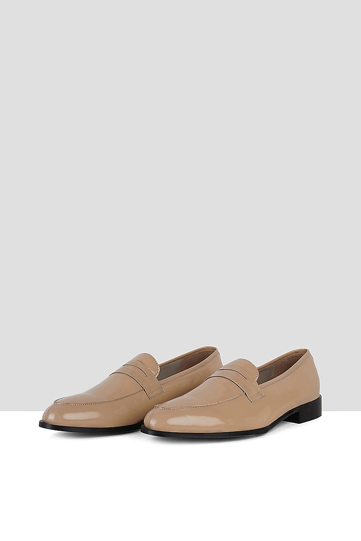 Beige Vegan Leather Penny Loafers by Ankit V Kapoor