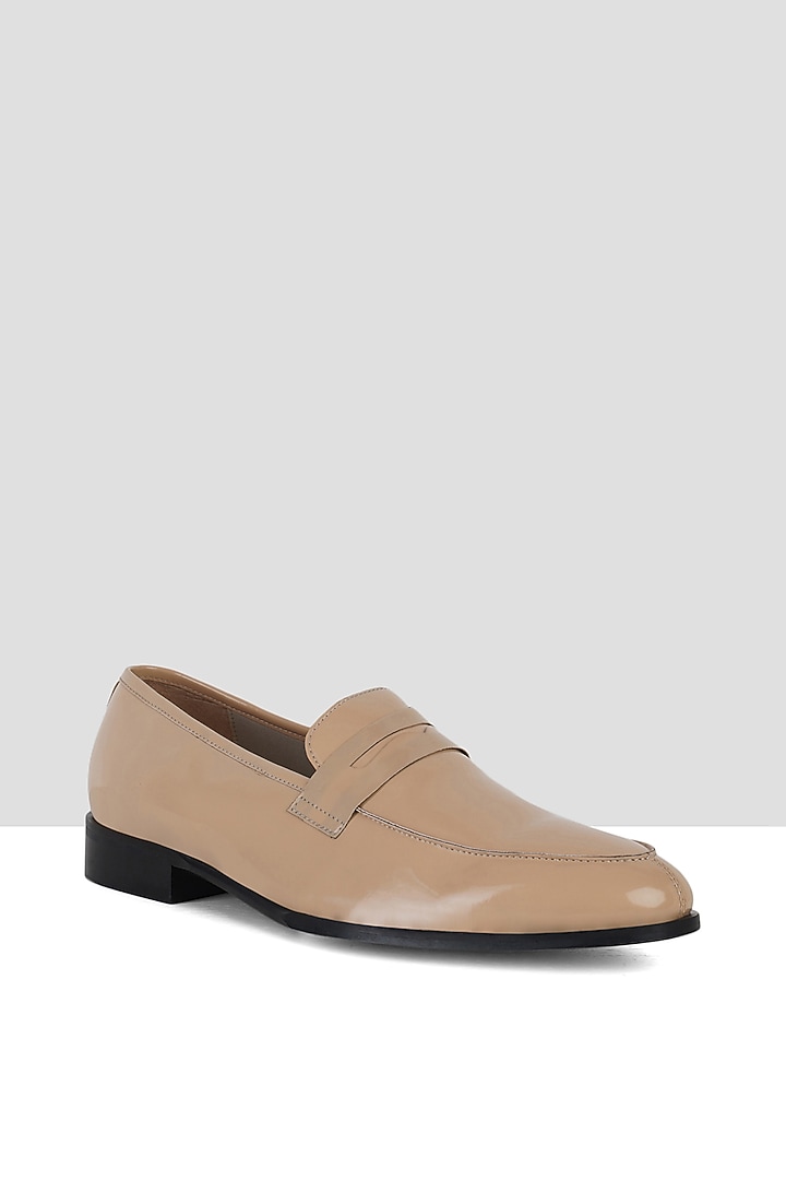 Beige Vegan Leather Penny Loafers by Ankit V Kapoor at Pernia's Pop Up Shop
