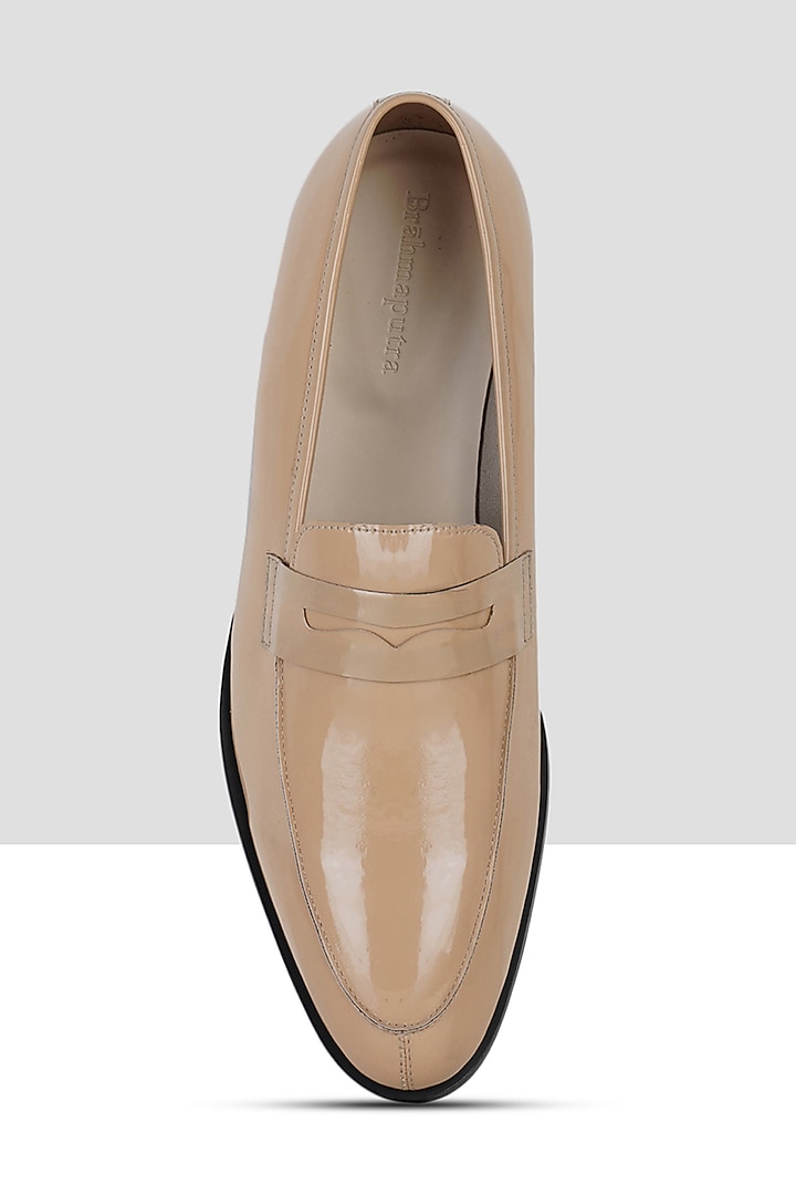 Beige Vegan Leather Penny Loafers by Ankit V Kapoor at Pernia's Pop Up Shop