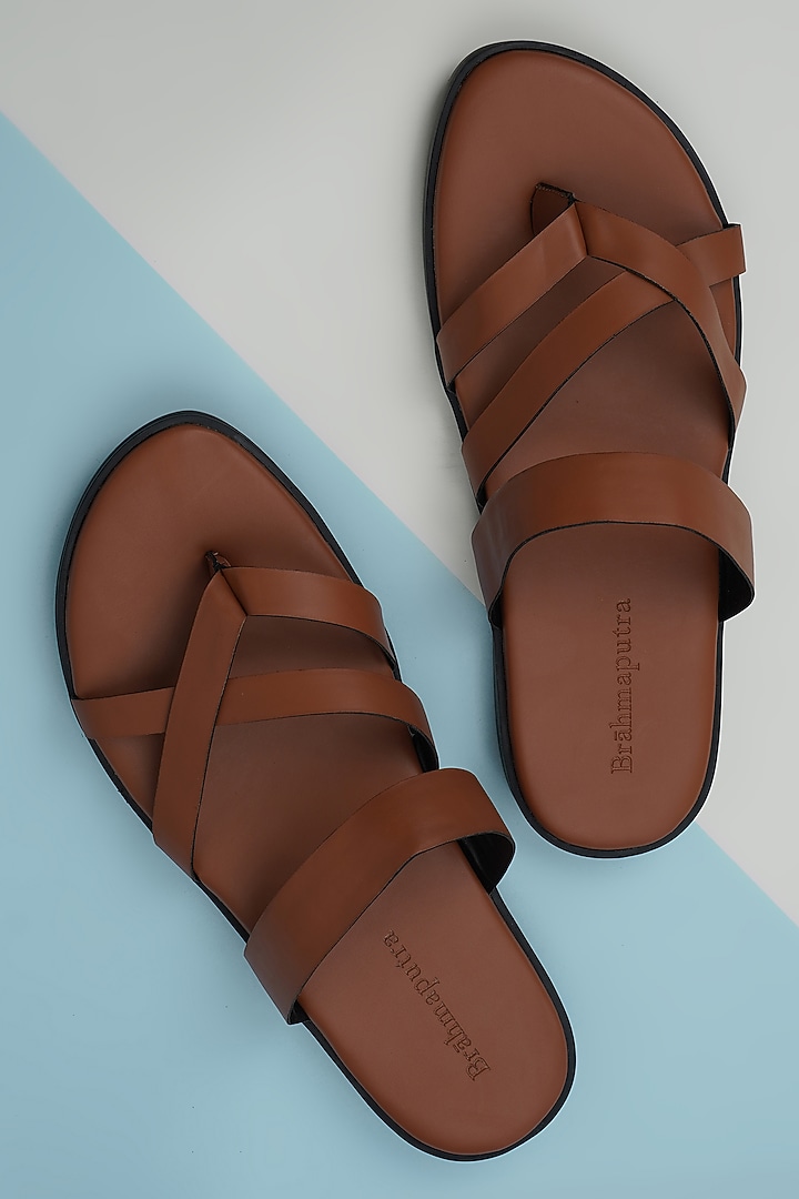 Deep Brown Vegan Leather Criss-Cross Sandals by Ankit V Kapoor at Pernia's Pop Up Shop