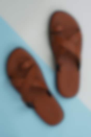 Deep Brown Vegan Leather Cross Sandals by Ankit V Kapoor