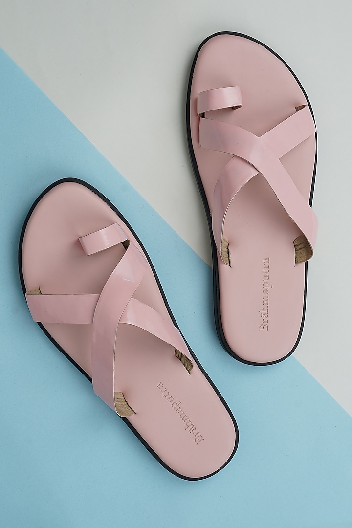Soft Pink Vegan Leather Cross Sandals by Ankit V Kapoor