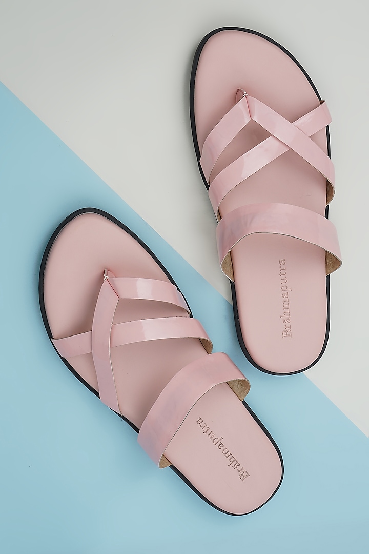 Soft Pink Vegan Leather Criss-Cross Sandals by Ankit V Kapoor
