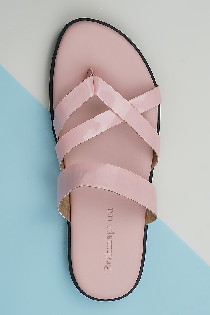 Soft Pink Vegan Leather Criss-Cross Sandals by Ankit V Kapoor at Pernia's Pop Up Shop