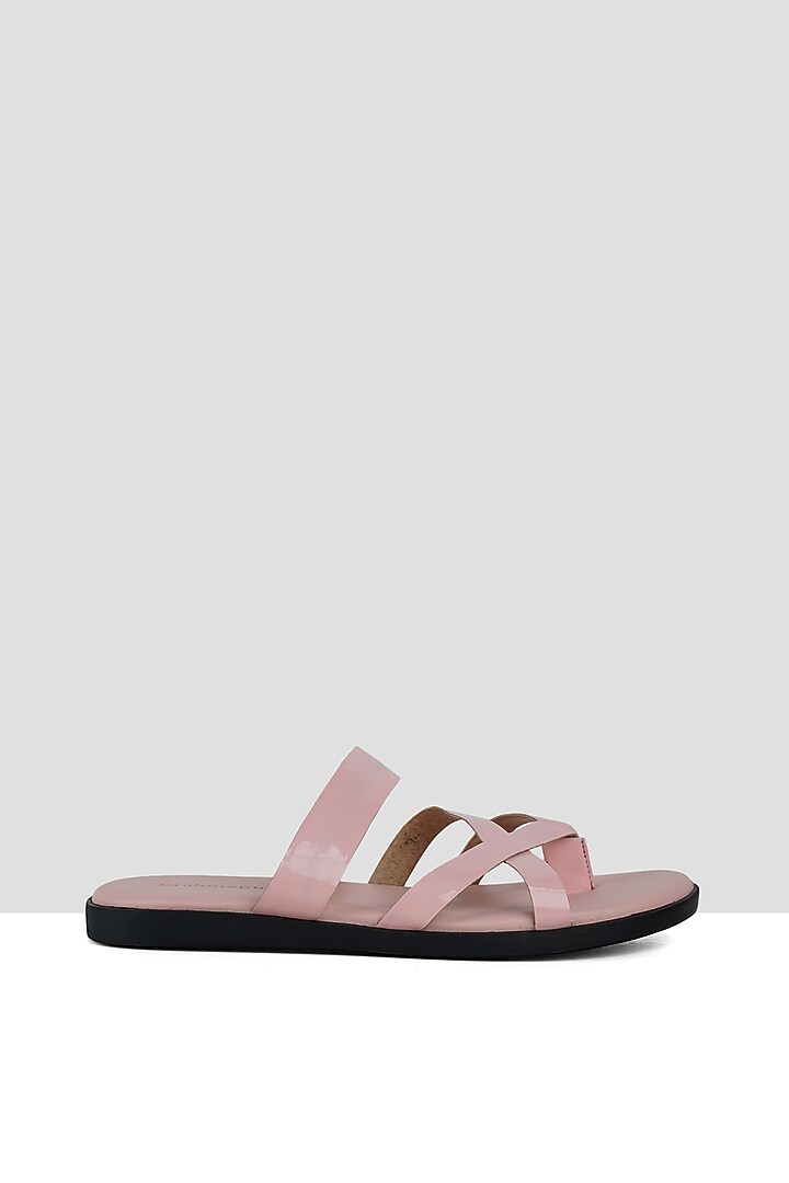Soft Pink Vegan Leather Criss-Cross Sandals by Ankit V Kapoor at Pernia's Pop Up Shop