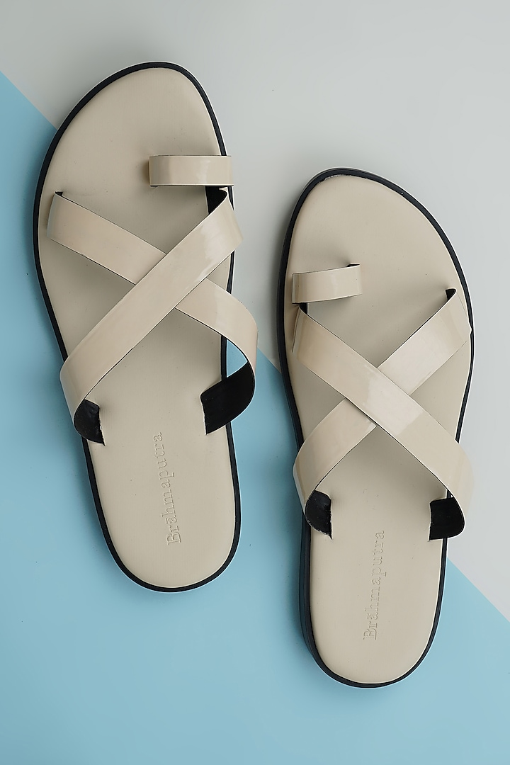 Nude Vegan Leather Cross Sandals by Ankit V Kapoor