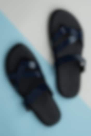 Navy Blue Vegan Leather Sandals by Ankit V Kapoor