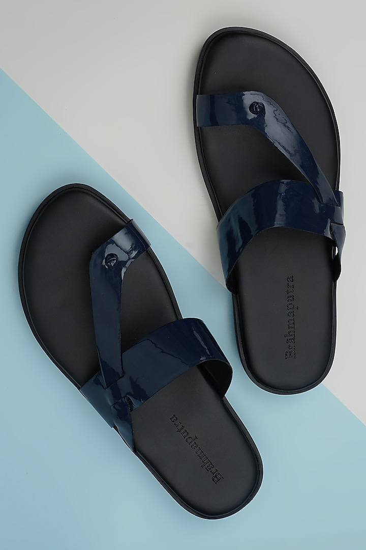 Navy Blue Sandals In Vegan Leather by Ankit V Kapoor