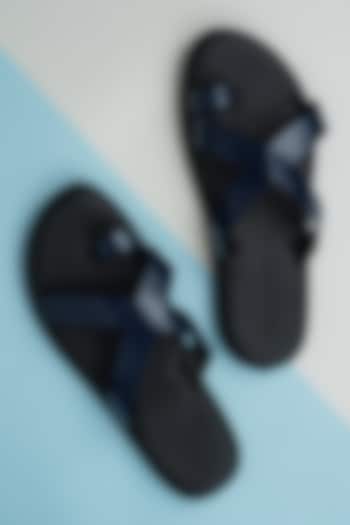 Navy Blue Cross Vegan Leather Sandals by Ankit V Kapoor