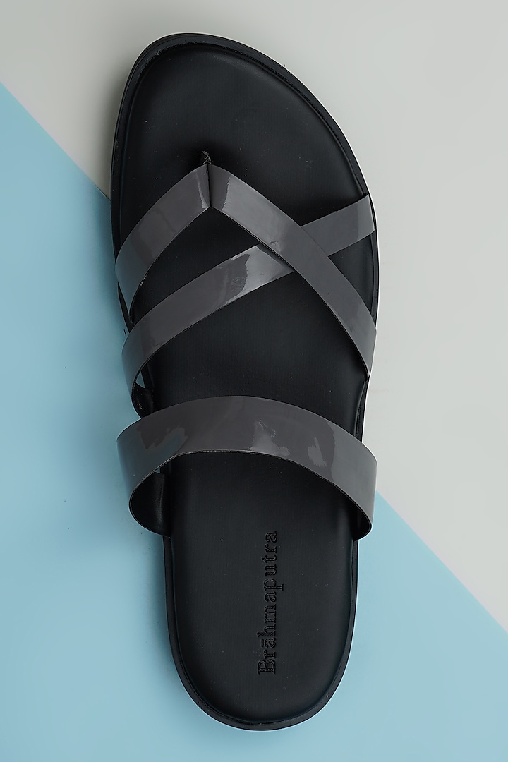 Grey Black Vegan Leather Criss Cross Sandals Design by Ankit V