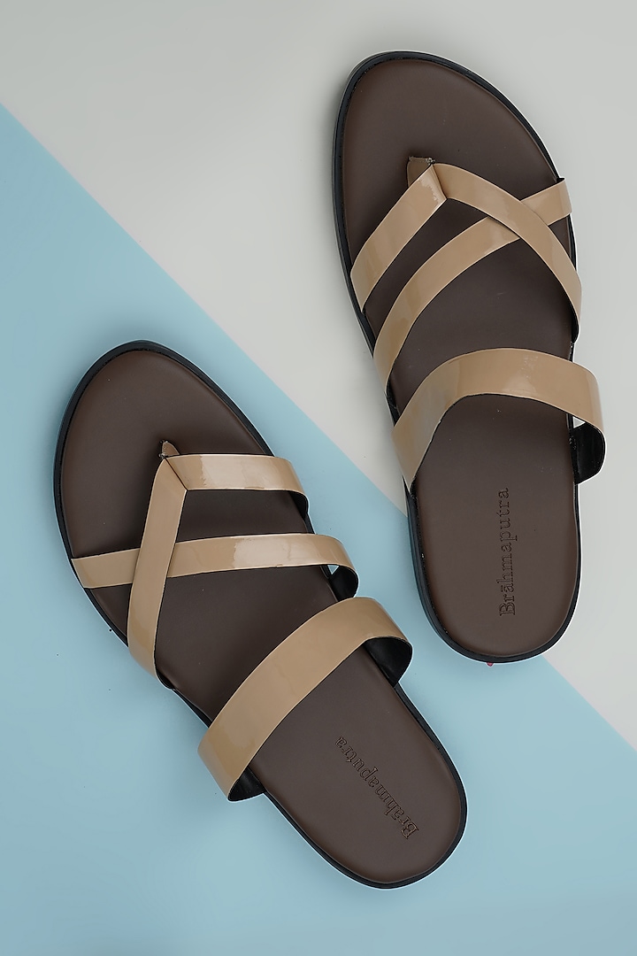 Brown & Beige Vegan Leather Criss-Cross Sandals by Ankit V Kapoor