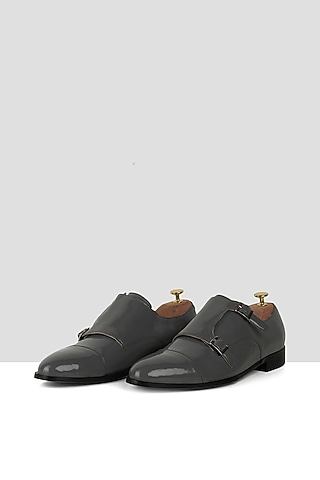 Grey Vegan Leather Patent Monks by Ankit V Kapoor
