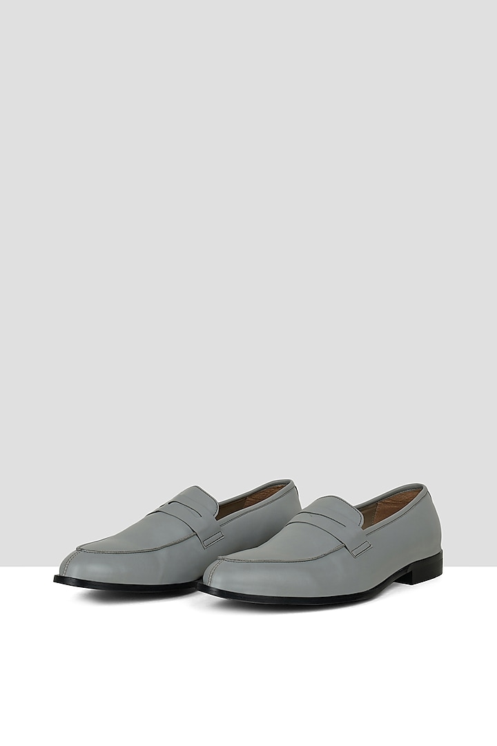 Grey Vegan Leather Penny Loafers by Ankit V Kapoor