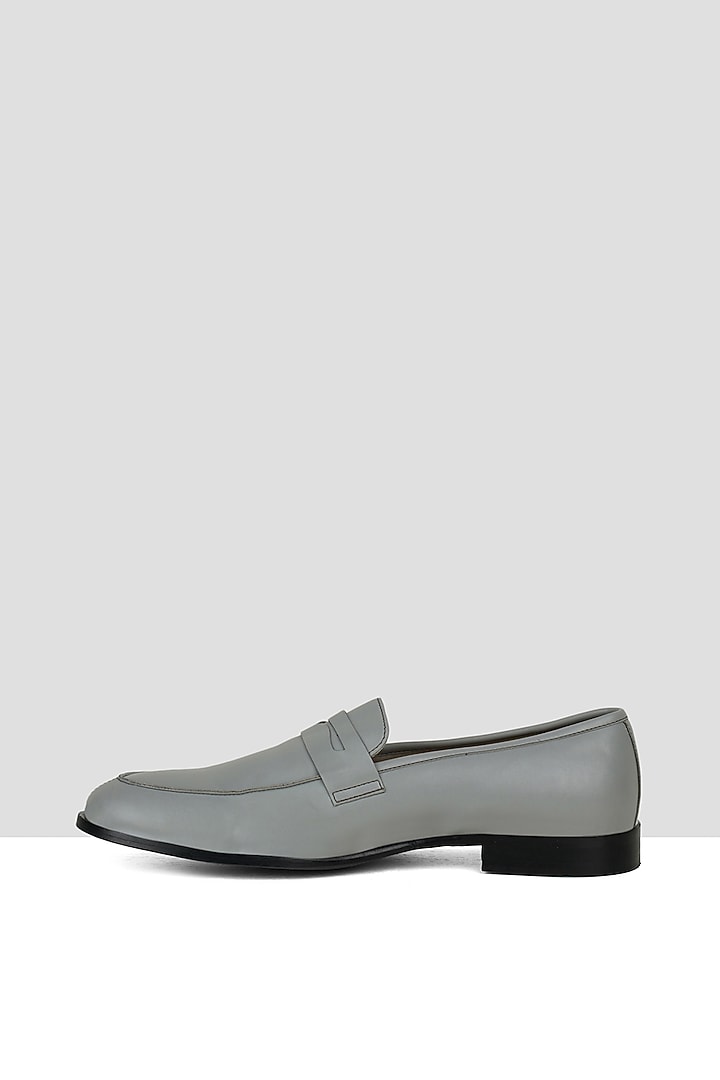 Grey Vegan Leather Penny Loafers by Ankit V Kapoor at Pernia's Pop Up Shop